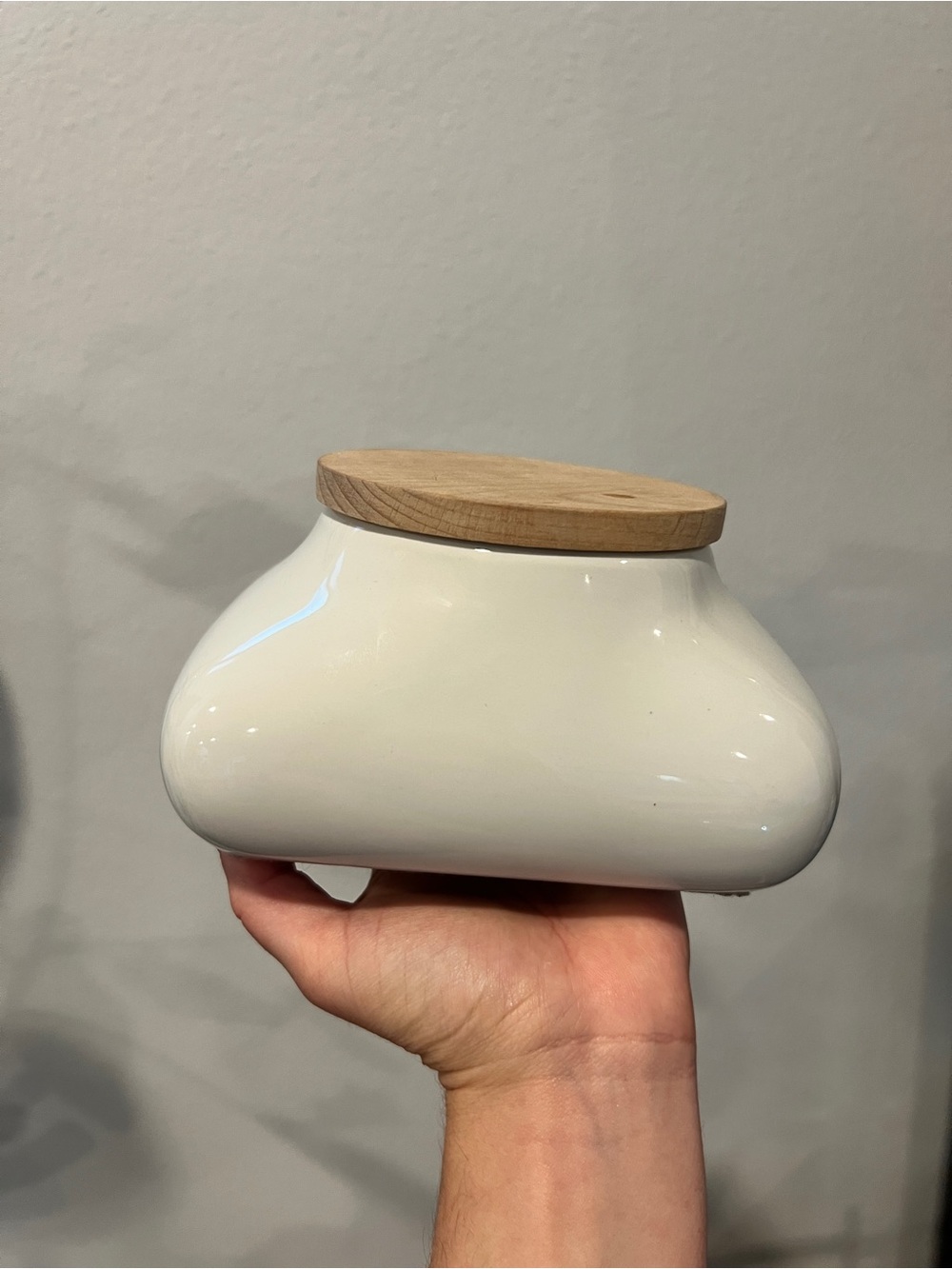 Ceramic White Decorative Jar with Wood Lid for Wet Wipes